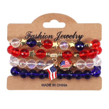 Flag Red White Blue Artificial Crystal Independence Bracelets