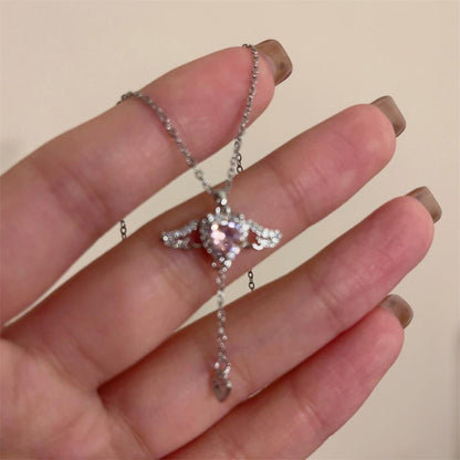 Female With Hearts Zircon Romantic Angel Necklaces