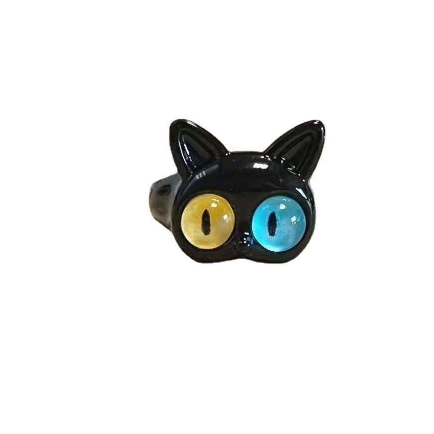 Monster Black Cat Funny Big Eyes Rings