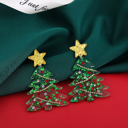 Women's Christmas Holiday Party Vintage Tree Colorful Earrings