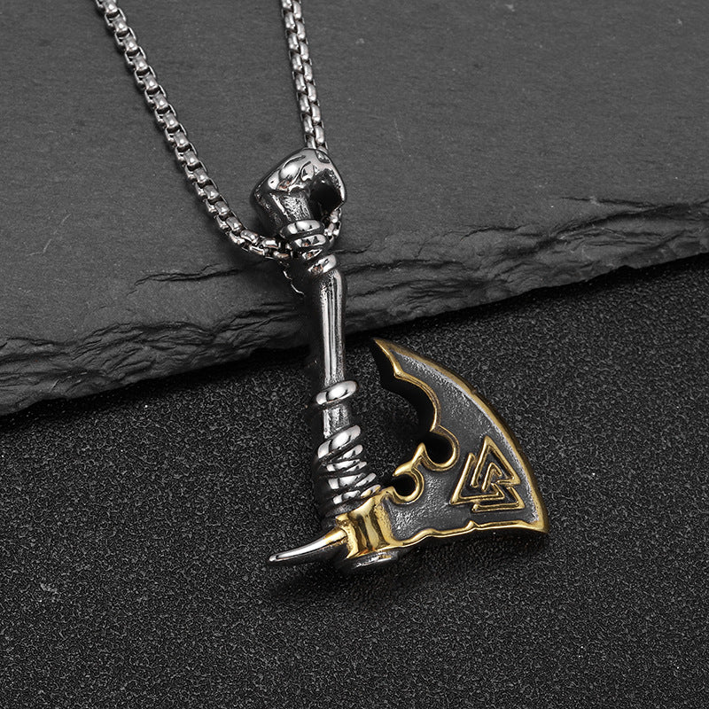 Men's Viking Stainless Steel Gold Plated Axe Pendants