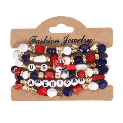 Flag Red White Blue Artificial Crystal Independence Bracelets