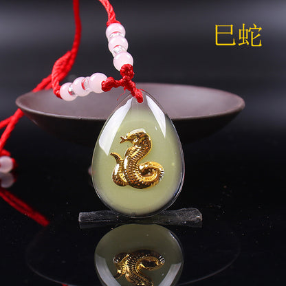 Rabbit Crystal Luminous Gold Zodiac Red Rope Pendants