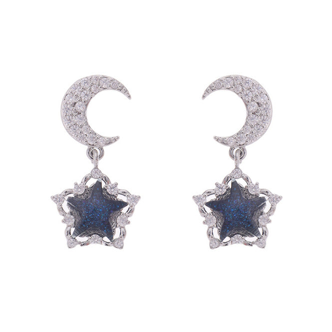 Blue Zircon Star Moon Light Luxury High-grade Earrings