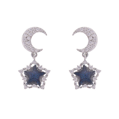 Blue Zircon Star Moon Light Luxury High-grade Earrings