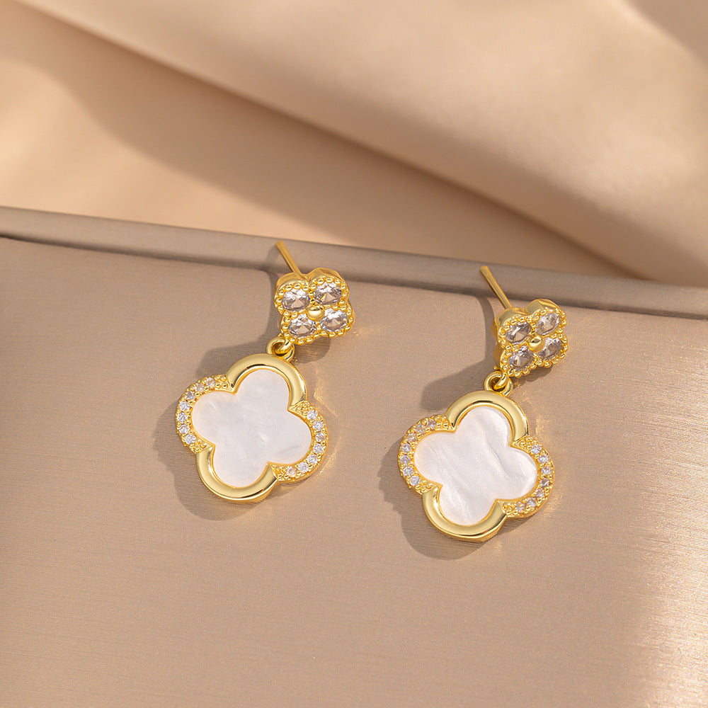 Fashionable Clover Zircon Flower Love Bear Ear Earrings