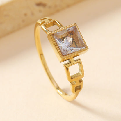 Women's Stainless Steel Ornament Color Inlaid Zircon Rings