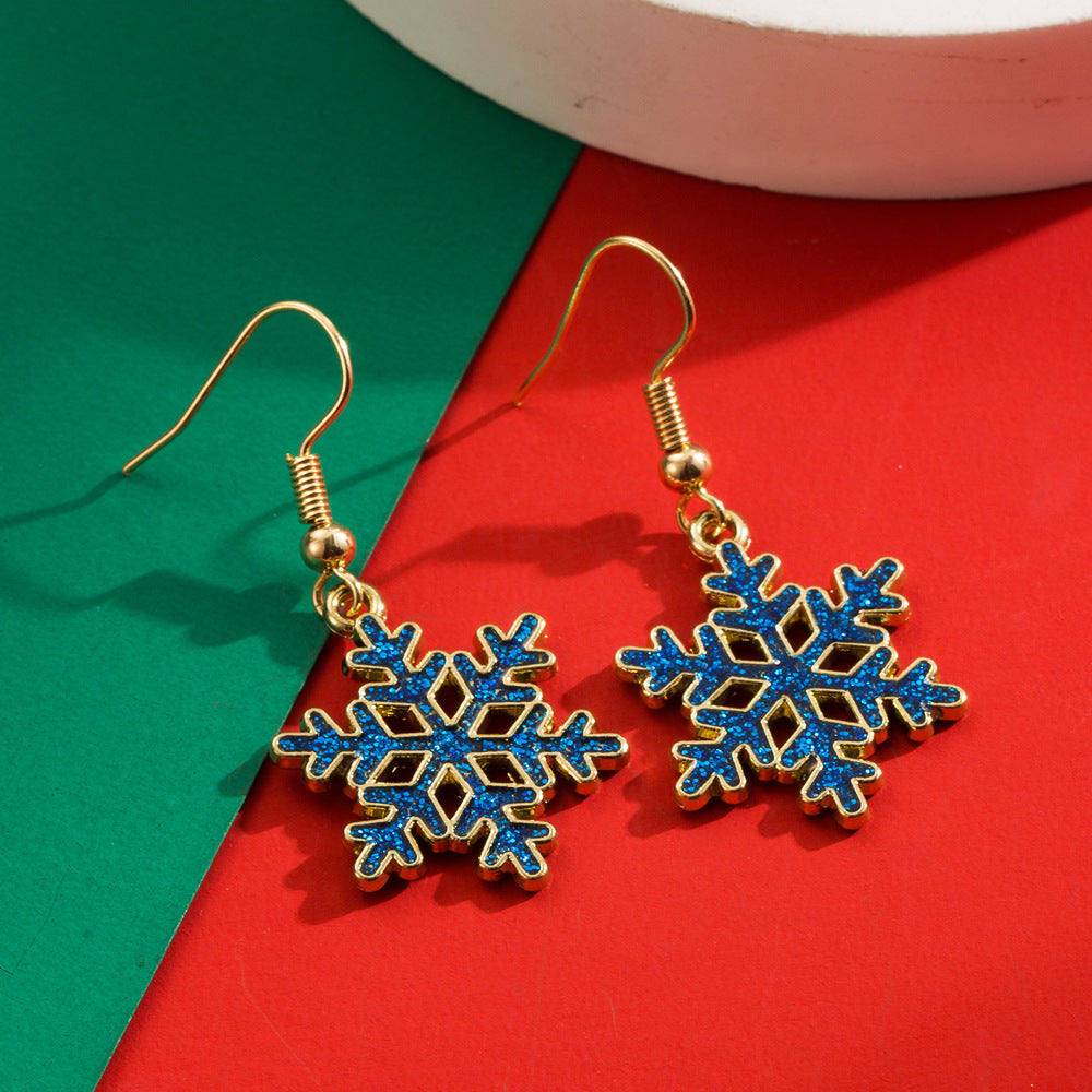 Christmas Alloy Dripping Snowflake Hollow Niche Earrings