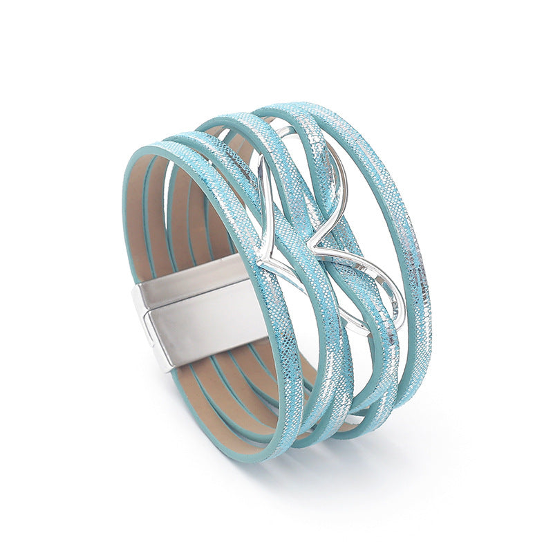 Women's High Quality Leather Fashion Love Heart Color Bracelets