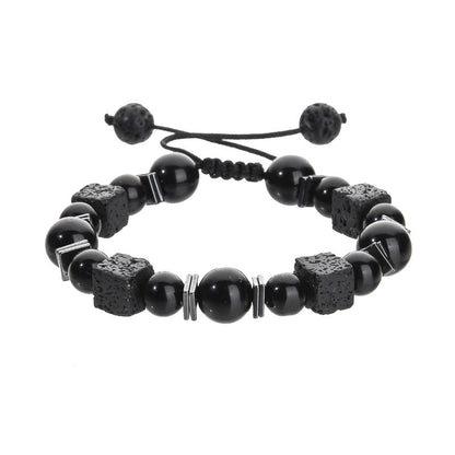 Men's Vintage Square Volcanic Rock Superman Obsidian Bracelets