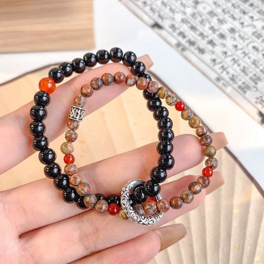 Men's Ink Six Pieces Chinese Style Ice Crack Beaded Bracelets