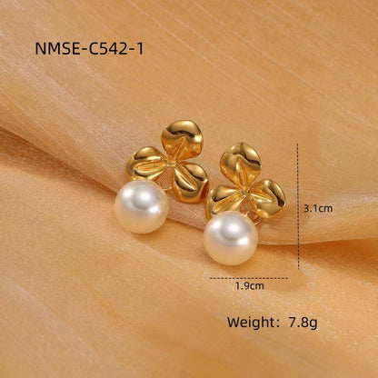 Titanium Steel Pearl Flower High-grade Simple Earrings