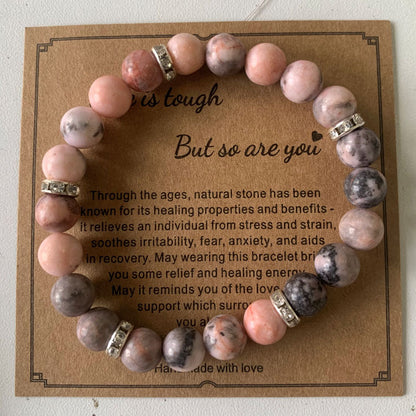 Women's & Men's Pink Zebra Beads With Card Holiday Bracelets