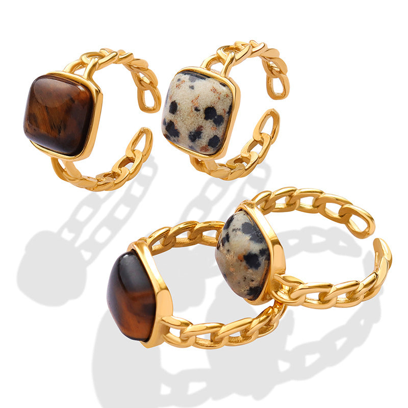 Tigereye Inlaid Geometric Open High Quality Rings