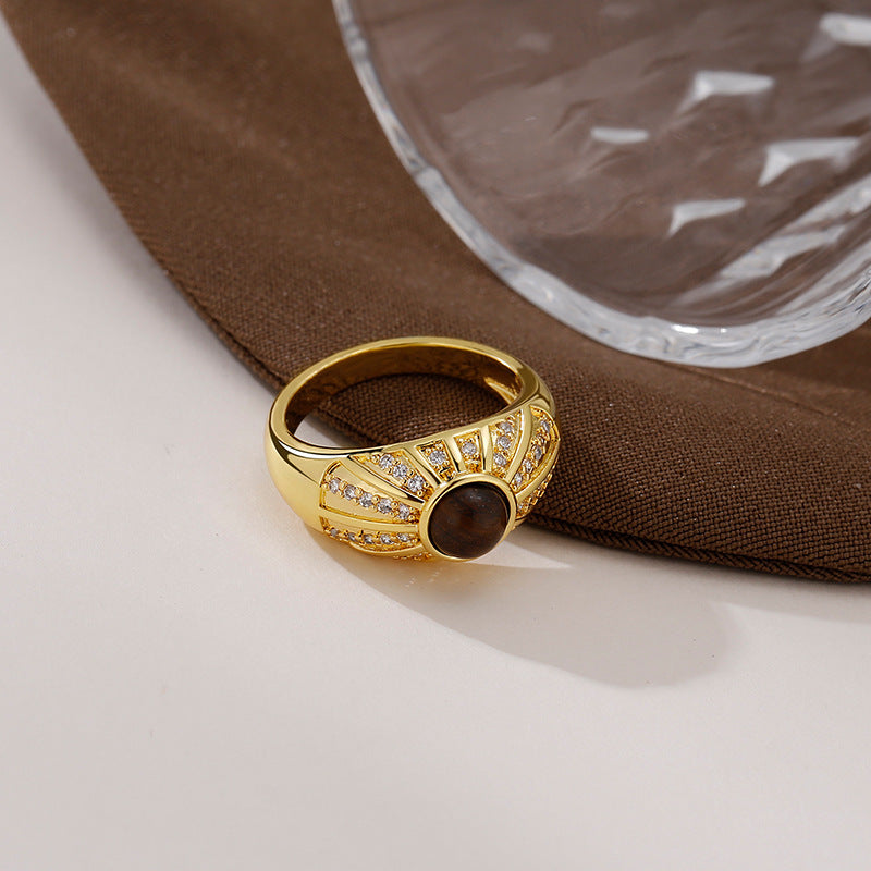 Tigereye Square Diamond Wide Design Light Luxury Rings