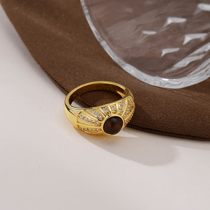 Tigereye Square Diamond Wide Design Light Luxury Rings