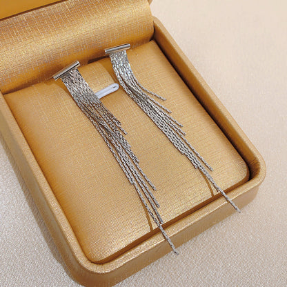 Sier Needle Metal Tassel Female Exaggerated Earrings