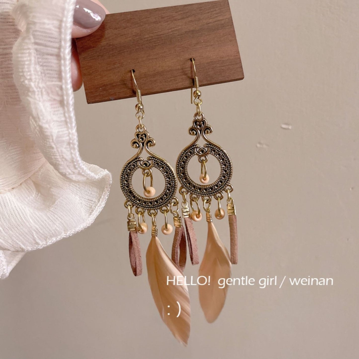 Ethnic Style Long Feather Temperamental Tassels Personality Earrings