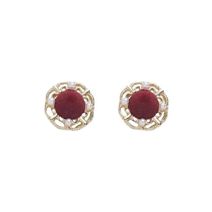 Retro Exquisite Veet Wine Red Female Niche Earrings