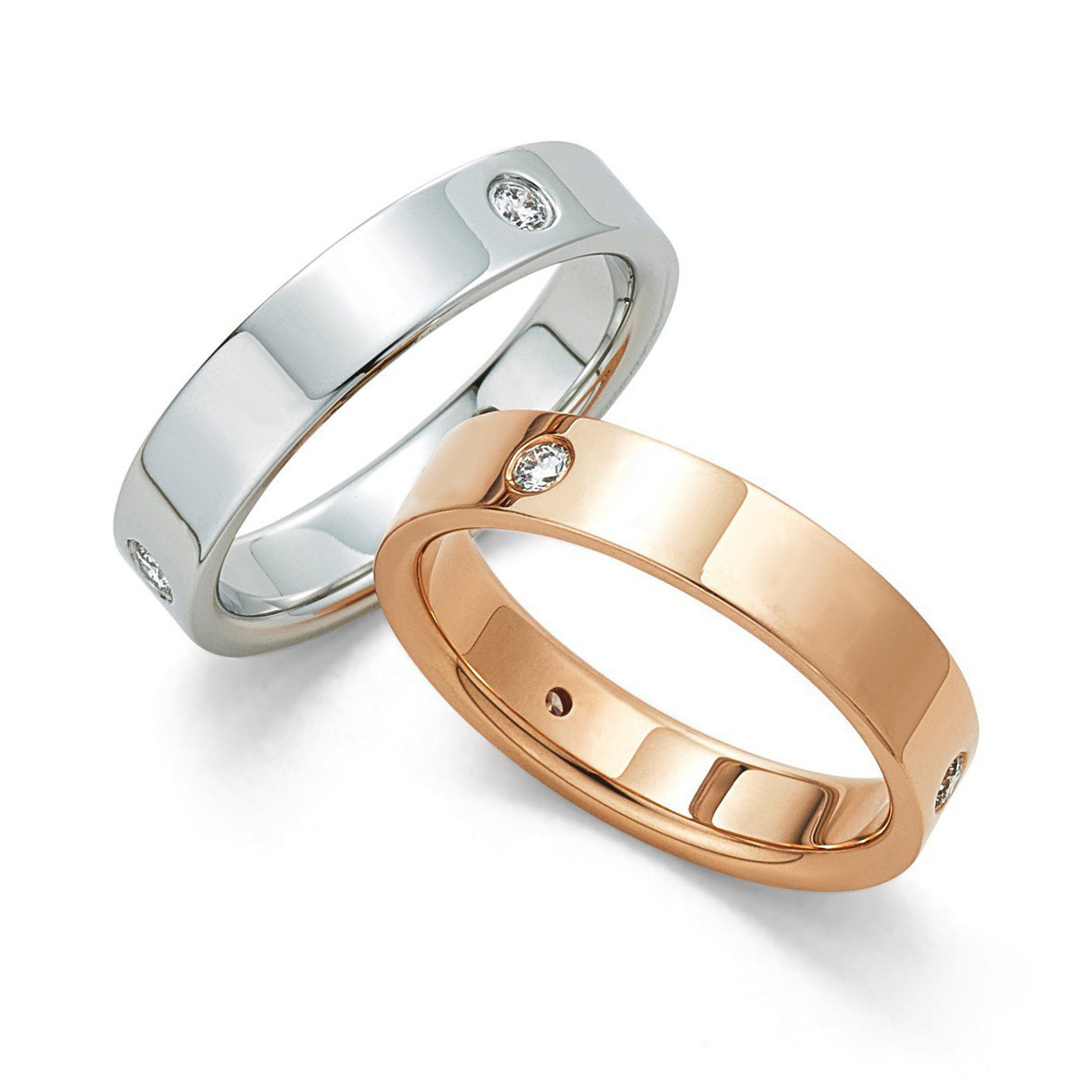 No Diamond Three Curved Rose Gold Rings