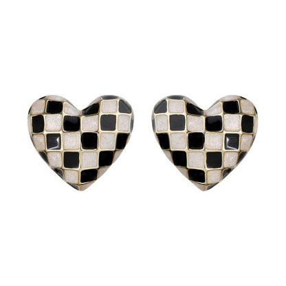 Plaid Love Heart Female Niche Design Earrings