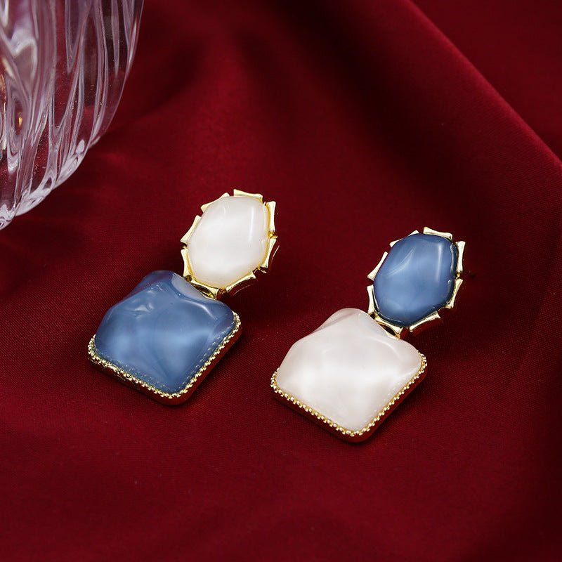 Contrast Color Water Ripple Retro Geometric Square Unique Earrings