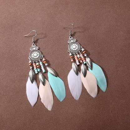 Ethnic Style Long Feather Temperamental Tassels Personality Earrings