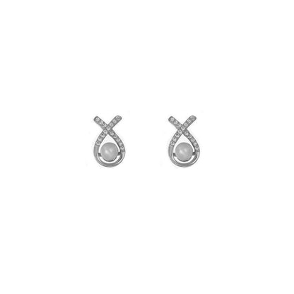 Women's Pearl Cross For Elegant Mini Petite Earrings