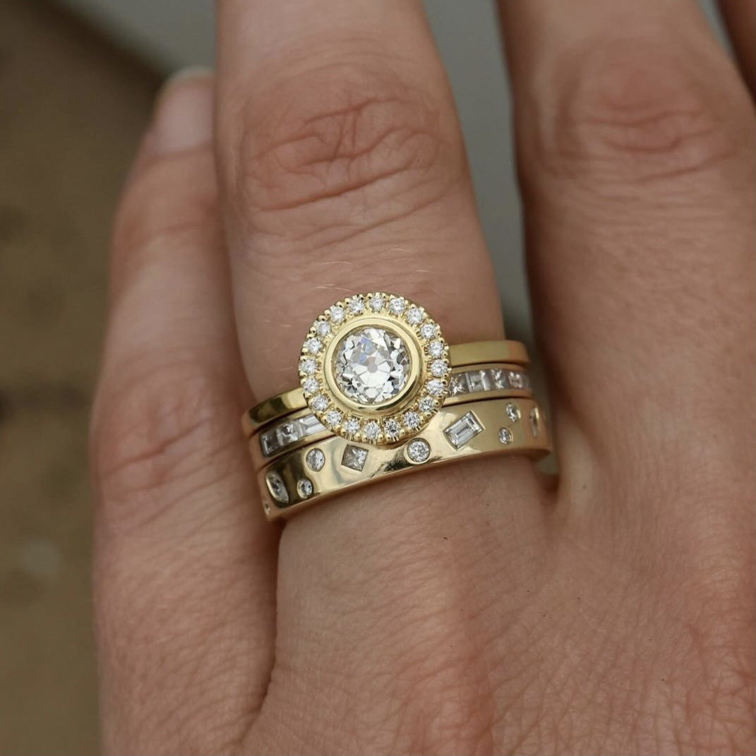 Three-piece Engagement Gold-plated Inlaid Zircon Set Rings
