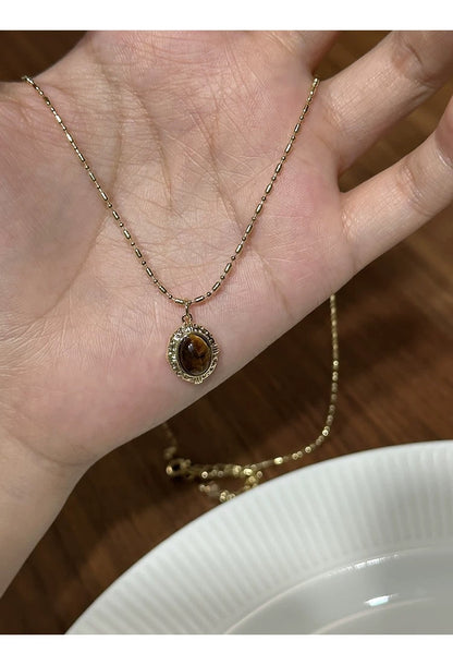 Women's Tigereye Brown Beaded Special Interest Light Luxury Necklaces