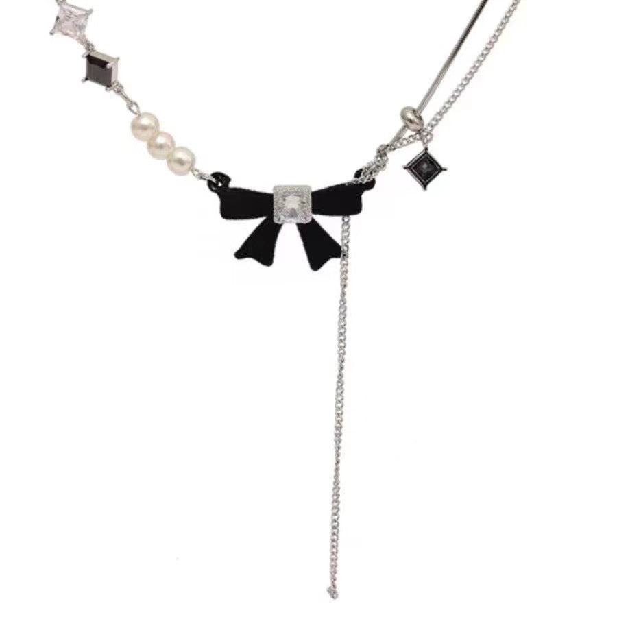 Pearl Bow Plush Atmosphere Sense Niche Necklaces