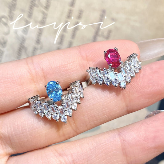 Sea Blue Zirconium Ice Flower Cut Light Luxury Rings