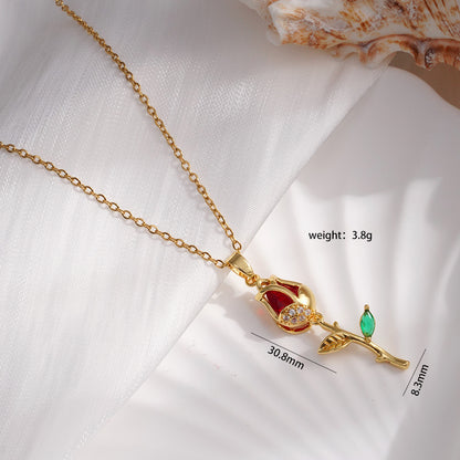 Steel Female Gold Opal Tulip Design Necklaces