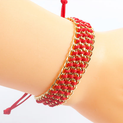 Colorful Chain Woven Wide Body Gold Bracelets