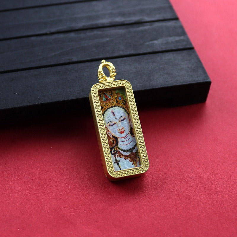 Square Birth Buddha Yellow God Of Wealth Green Tara Pendants