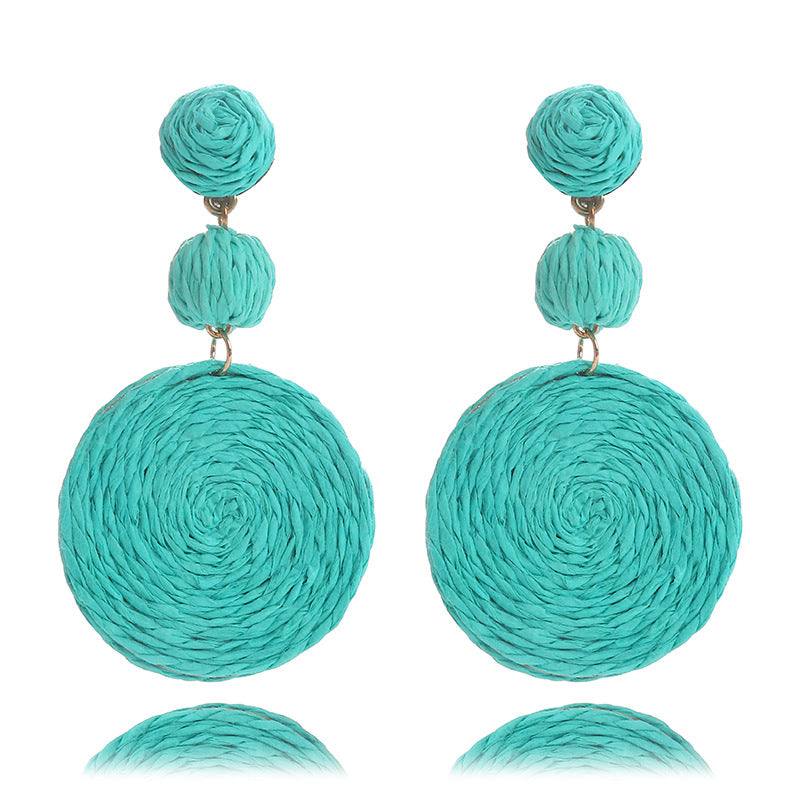 Bohemian Raffia Round Summer Beach Vacation Earrings