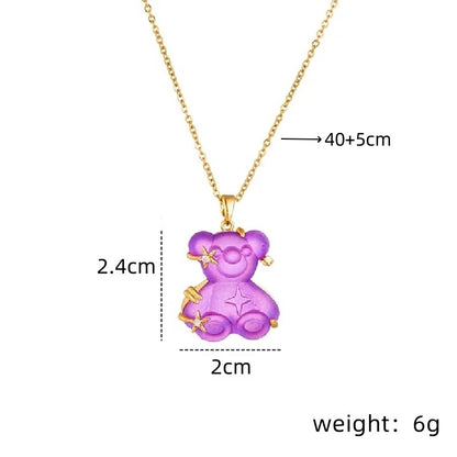 Women's Copper Micro Inlaid Zircon Resin Bear Stainless Steel Light Necklaces