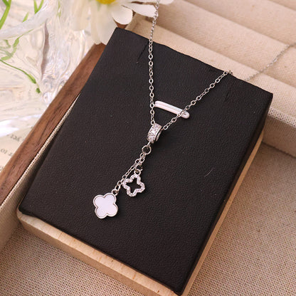 Women's Wild Sier Tassel Double Four-leaf Flower Necklaces