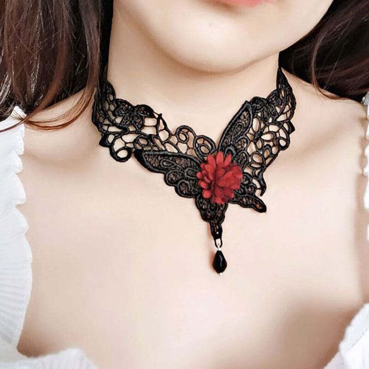 Dark Style Lolita Gothic Female Vintage Rose Necklaces