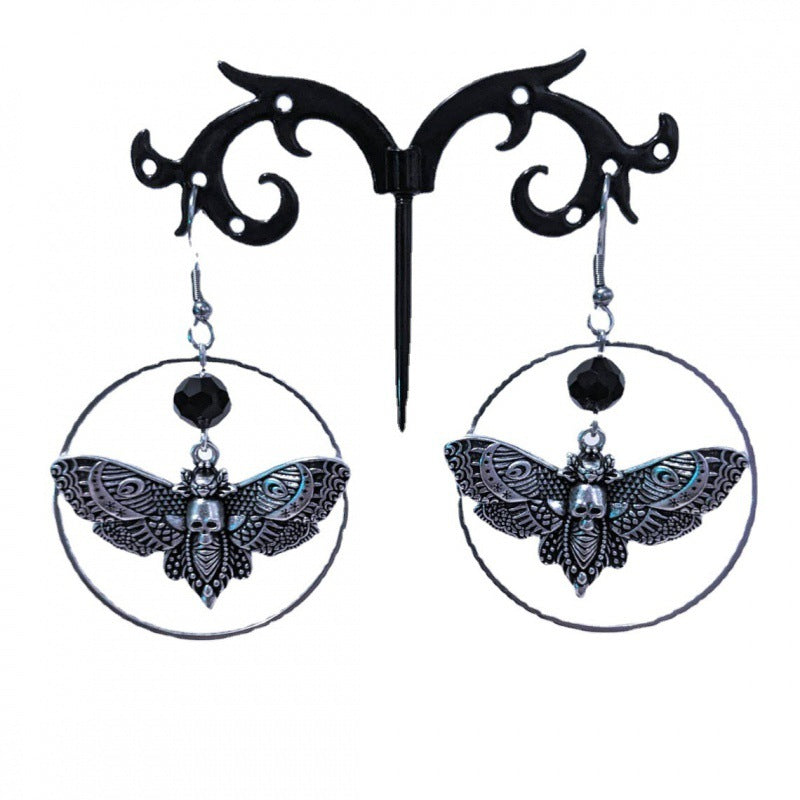 New Gothic Sier Skull Moth Stylish Earrings