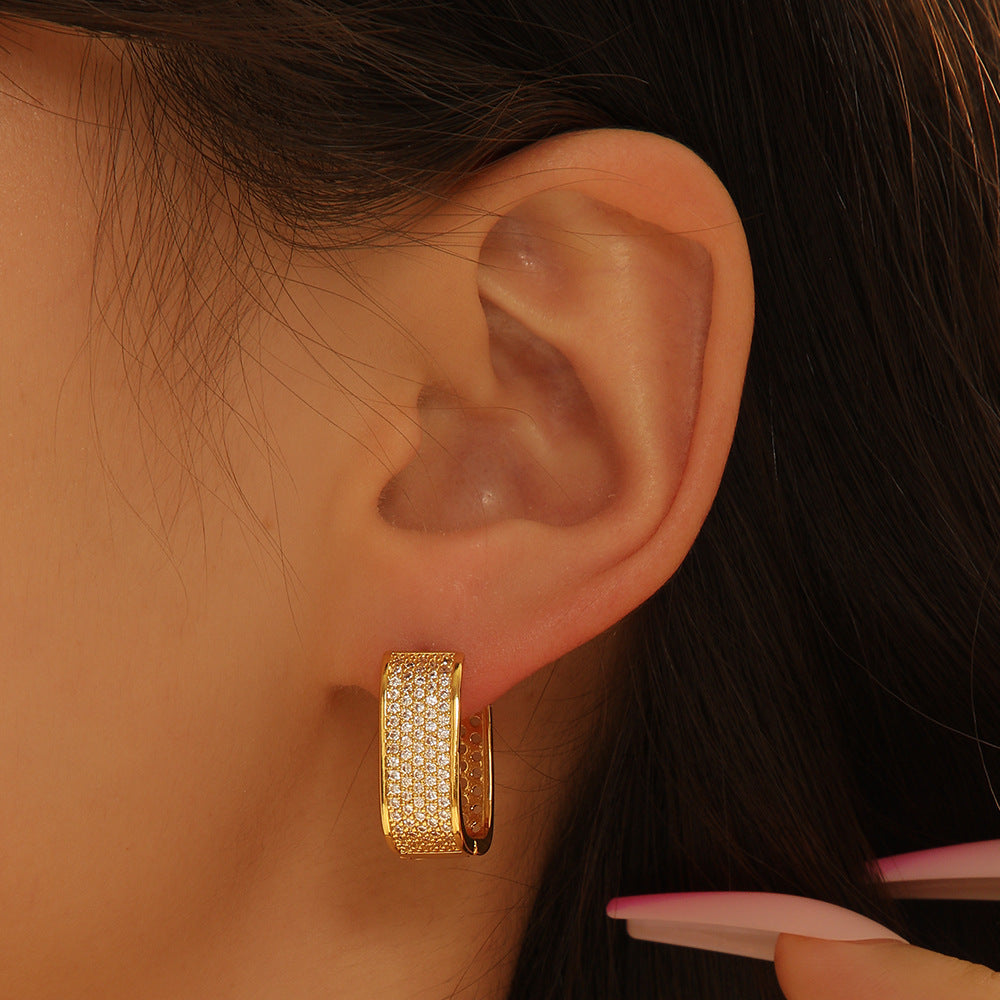 Women's Summer Zircon Rectangular U-shaped Ear Clip Earrings