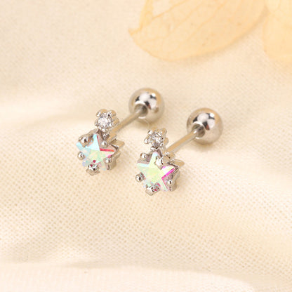 Women's Super Flash Gradient Color Zircon Pentagram Earrings