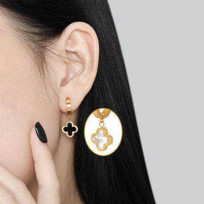 Niche Double-sided Clover Heart-shaped Ear Clip Earrings