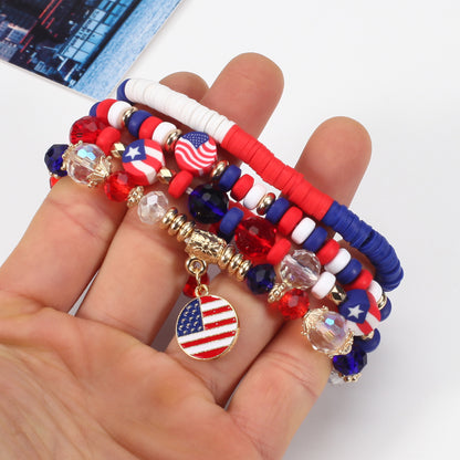 Flag Red White Blue Artificial Crystal Independence Bracelets