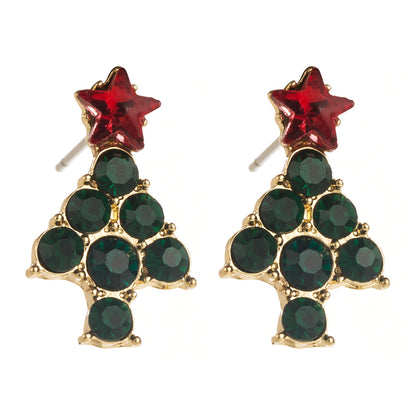 Christmas Fashion Elk Tree Rhinestone Three-dimensional Earrings