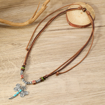 Artistic Retro Butterfly Alloy Wooden Bead Necklaces