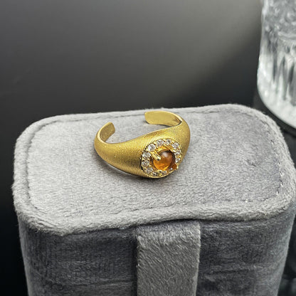 Women's Brushed Tigereye Micro Setting Court Style Geometric Design Refined Rings