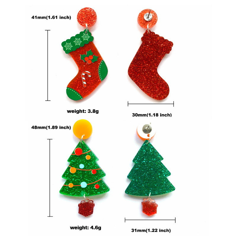 Women's Christmas Colorful Tree Snowflake Socks Acrylic Earrings