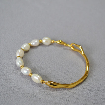 Women's Irregular Branch Brass Gold-plated Fresh Water Bracelets