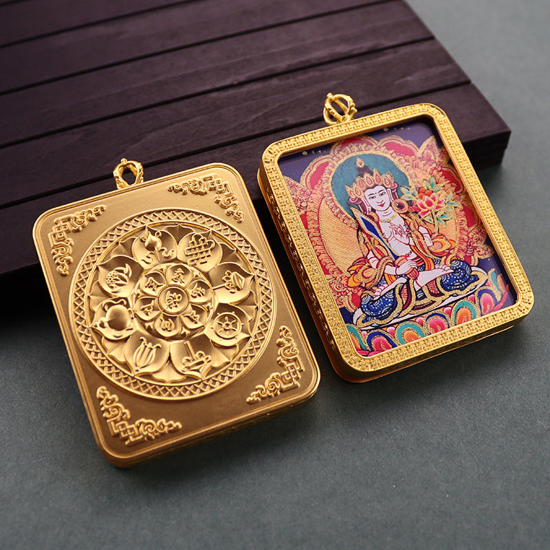 Gold Vajra Hand Painted Golden Outline Eight Patron Saints Pendants